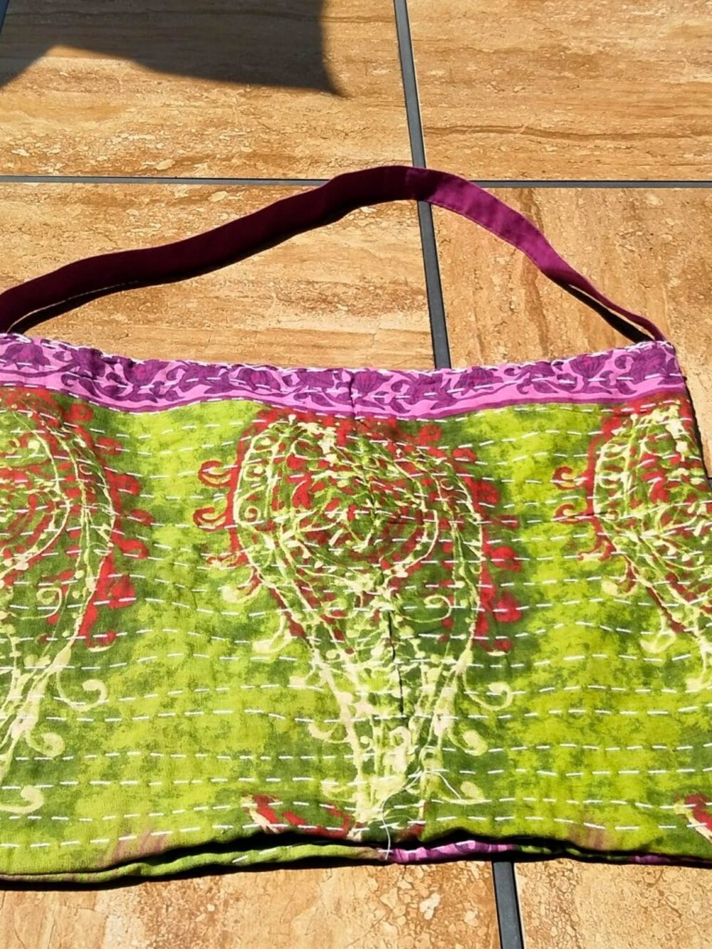 New! Handmade purple and green kantha tote 16 X 13 💜💚💜💚
